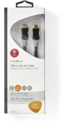 Cablu USB 3.2 Gen 2x2 type C tata-tata 2m 100W 5A 20Gbps antracit Nedis 