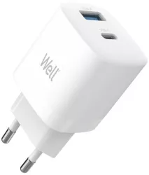 Incarcator retea USB Well GaN USB TYPE C PD30W + USB-A 30W PPS 33W alb 