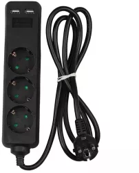 Prelungitor 3 prize + 2x USB 1.5m 3G1.5mm2 negru V-TAC SKU-8776 
