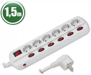 Prelungitor cu distribuitor 6 prize cu intrerupatoare si protectie la supracurent 1.5m 