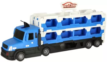 Set camion transportator pilabil cu 10 masinute si pista de curse XXL albastru 