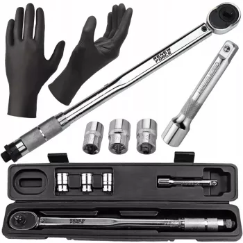 Set cheie dinamometrica din otel/crom 1/2 inch reglabila 28-210 Nm cu 3 tubulare incluse si manusi 