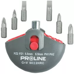 Set varfuri CrV S2 in carcasa cu maner PH1 PH2 PZ1 PZ2 plate 5.5 6.5 mm prelungitor magnetic 1/4 7 piese Proline 10697 