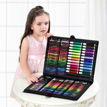Set 168 piese pentru pictura pentru copii sau adulti pixuri de colorat creioane colorate si vopsele de pictura cu cutie de depozitare m