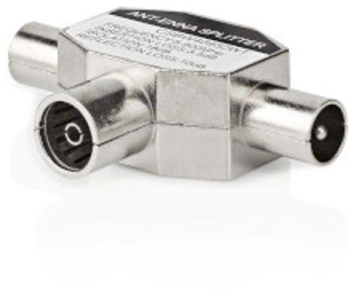 Adaptor satelit si antena - 2x Mufa coaxiala - IEC coaxiala Priza - nichelata - 75 Ohm - Divizor T - Metal - Alb - 1 buc - cutie 