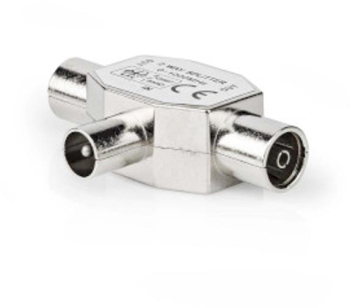 Adaptor satelit si antena - mufa IEC coaxiala - 2x soclu coaxial - nichelat - 75 Ohm - T Banda de alimentare - metal - argintiu - 1 buc - 
