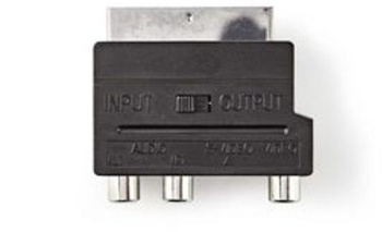 Adaptor SCART - mufa SCART - S-Video mama / 3x soclu RCA - nichelat - Switchable - ABS - Negru - 1 buc - Punga de plastic 