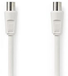 Cablu coaxial - Mufa IEC coaxiala - Priza IEC coaxiala - Nichelat - 75 ohmi - Dublu izolat - 1 50 m - Rotund - PVC - Alb - Fila hartie 