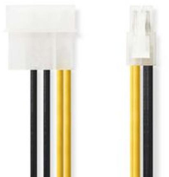 Cablu de alimentare intern - Mufa P4 - Mufa Molex - Aurit - 0.20 m - Rotund - PVC - Negru / Galben 