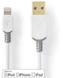 Cablu Lightning - USB 2.0 - Apple RO Lightning 8 pini - Mufa USB-A - 480 Mbps - Aurit - 2 00 m - Rotund - PVC - Alb/Gri - Cutie 