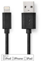 Cablu Lightning - USB 2.0 - Apple RO Lightning 8 pini - mufa USB-A - 480Mbps - nichelat - 1 00 m - rotund - PVC - negru - cutie 