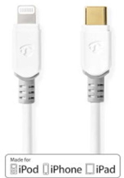 Cablu Lightning - USB 2.0 - Apple RO Lightning 8 pini - Mufa USB-C&trade - 480 Mbps - Aurit - 1 00 m - Rotund - PVC - Alb - Cutie 