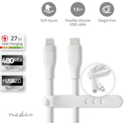 Cablu Lightning - USB 2.0 - Apple RO Lightning 8 pini - Mufa USB-C&trade - 480Mbps - Nichelat - 1 50 m - Rotund - Silicon - Alb - Cutie 