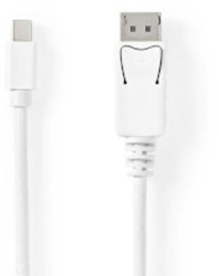 Cablu Mini DisplayPort - DisplayPort 1.4 - Mufa Mini DisplayPort - Mufa DisplayPort - 48 Gbps - Nichelat - 2 00 m - Rotund - PVC - Alb - Bli 