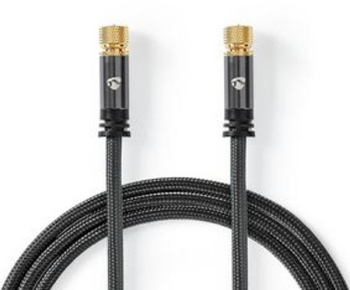 Cablu satelit si antena - Mufa F - Mufa F - Aurit - 75 ohmi - Izolatie quad - 5.00 m - Rotund - Bumbac - Pistol Metal Gri / Gri - Cutie capa 