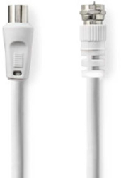 Cablu satelit si antena - Mufa F - Mufa IEC coaxiala - Nichelat - 30 dB - 75 ohmi - Dublu izolat - 3.00 m - Rotund - PVC - Alb - punga de 