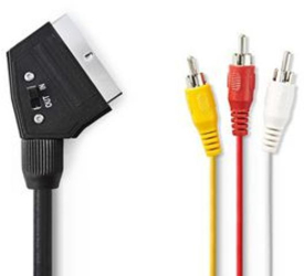 Cablu SCART - mufa SCART - 3x mufa RCA - nichelata - comutabila - 480p - 1 00 m - rotunda - PVC - negru - punga de plastic 