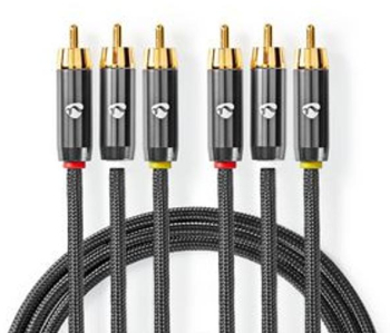 Cablu video compozit - 3x mufa RCA - 3x mufa RCA - aurita - 480p - 2 00 m - rotunda - bumbac - antracit / pistol gri metalic - cutie capac f 