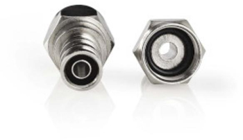 Conector F - Drept - Mufa - Nichelata - 75 Ohm - Clema - Diametru cablu intrare 7.0 mm - Cupru - Argintiu - 2 buc - Cutie fereastra 