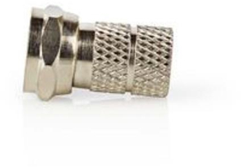 Conector F - Drept - Mufa - Nichelata - 75 Ohm - Insurubare - Diametru cablu intrare 5.5 mm - Aliaj de zinc - Argint - 5 buc - Cutie 
