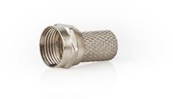 Conector F - Drept - Mufa - Nichelata - 75 Ohm - Insurubare - Diametru cablu intrare 7.5 mm - Aliaj de zinc - Argint - 25 buc - Punga de pl 