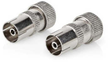 Conector IEC coaxial - Drept - Priza - Nichelat - 75 Ohm - Surub - Diametru cablu intrare 7.0 mm - Metal - Argintiu - 2 buc - Plic 