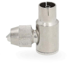 Conector IEC coaxial - Unghi - Priza - Nichelat - 75 Ohm - Surub - Diametru cablu intrare 7.0 mm - Metal - Argintiu - 2 buc - Punga de pl 