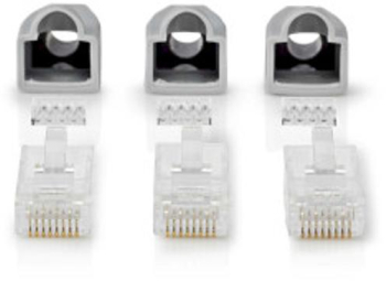 Conector RJ45 - mufa - pentru sarma UTP solida CAT6 - Drept - Aurit - 10 buc - PVC - Gri - Cutie 