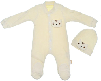 Set 2 piese salopeta cu maneca lunga si caciula Mini Junior SBMJ-16 Crem 