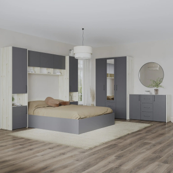Set dormitor haaus Malmo V12 Pat 200 x 140 cm Stejar Alb/Antracit 