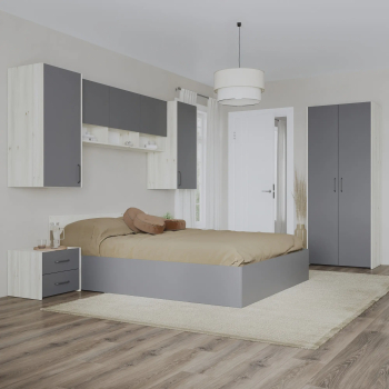 Set dormitor haaus Malmo V17 Pat 200 x 140 cm Stejar Alb/Antracit 