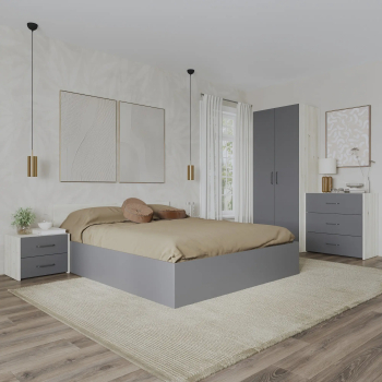 Set dormitor haaus Malmo V2 Pat 200 x 140 cm Stejar Alb/Antracit 