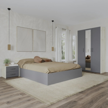 Set dormitor haaus Malmo V3 Pat 200 x 140 cm Stejar Alb/Antracit 