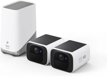 Set 2 Camere de supraveghere eufy SoloCam S220 + HomeBase 3 Wireless Panou Solar Rezolutie 2K 2.4 GHz Wi-Fi IP67 Alb 