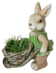 Decoratiune gradina ceramica iepure cu roaba 40x19.5x34 cm 