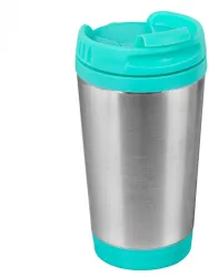 Pahar cafea metalic cu capac 340ml crom turcoaz 