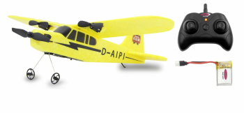 Avion RC cu telecomanda Piper J3 Cub/ Gyroscop care stabilizeaza zborul/ Lungime 25.5 cm/ Anvergura aripi 31 cm/ 2 4Ghz/ 2 canale/ RTF/14+ 