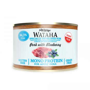 Conserva Wataha MONO PROTEIN Pentru Caine Adult 94 5 Carne Cu Porc Si Afine 200g 