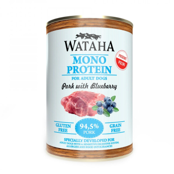 Conserva Wataha MONO PROTEIN Pentru Caine Adult 94 5 Carne Cu Porc Si Afine 400g 