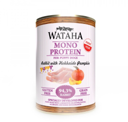 Conserva Wataha MONO PROTEIN Puppy 94 3 Carne Cu Iepure Mar Si Dovleac Hokkaido 400g 
