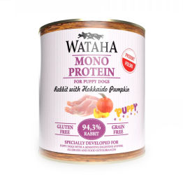Conserva Wataha MONO PROTEIN Puppy 94 3 Carne Cu Iepure Mar Si Dovleac Hokkaido 800g 