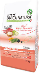 Hrana uscata pentru caini talie mare Unica Natura cu Miel orez si fasole 12kg 