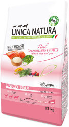 Hrana uscata pentru caini talie mare Unica Natura cu Somon orez si mazare 12kg 