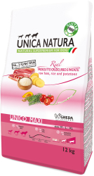 Hrana uscata pentru caini talie mare Unica Natura cu Sunca cruda orez si cartofi 12kg 
