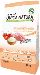 Hrana uscata pentru caini toate taliile Unica Natura mono cu Pui 12 kg 