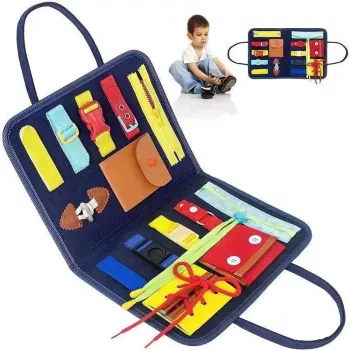Carte Senzoriala Educativa Montessori Flippy Dezvoltare Abilitati Motorii 2 Pagini 28x22x7 cm Albastru 