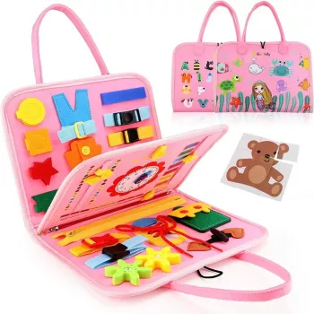 Carte Senzoriala Educativa Montessori Flippy Dezvoltare Abilitati Motorii 3 Pagini Model Sirena 28x22x7 cm Roz 