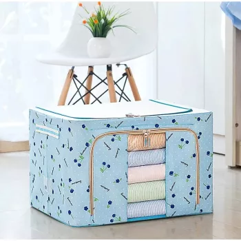 Cutie de Depozitare Pliabila Flippy 100 L din Tesatura Oxford 60x42x40 cm Fereastra Frontala 2 Usi de Acces cu Fermoar Bidirectional Cadru 