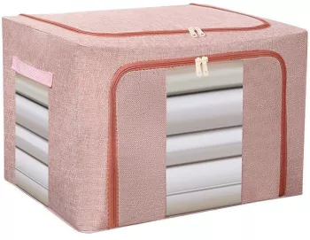 Cutie de Depozitare Pliabila Flippy 66 L din Bumbac si In 50x40x33 cm 2 Ferestre Frontala si Laterala 2 Usi de Acces cu Fermoar 
