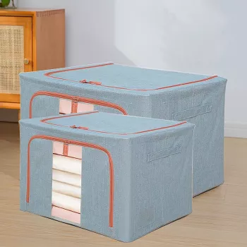 Cutie de Depozitare Pliabila Flippy 66 L din Bumbac si In 50x40x33 cm Fereastra Frontala Transparenta 2 Usi de Acces cu Fermoar 